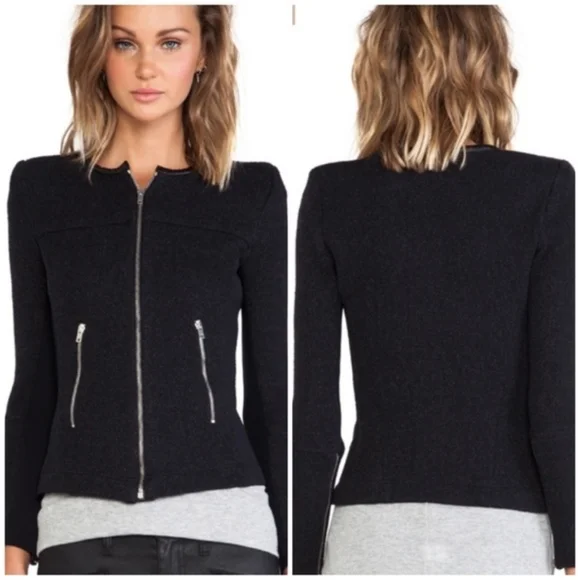 Iro Clever Wool and Lambskin Leather Jacket Charcoal Grey and Black Zip-Up 38/6 - Picture 3 of 13